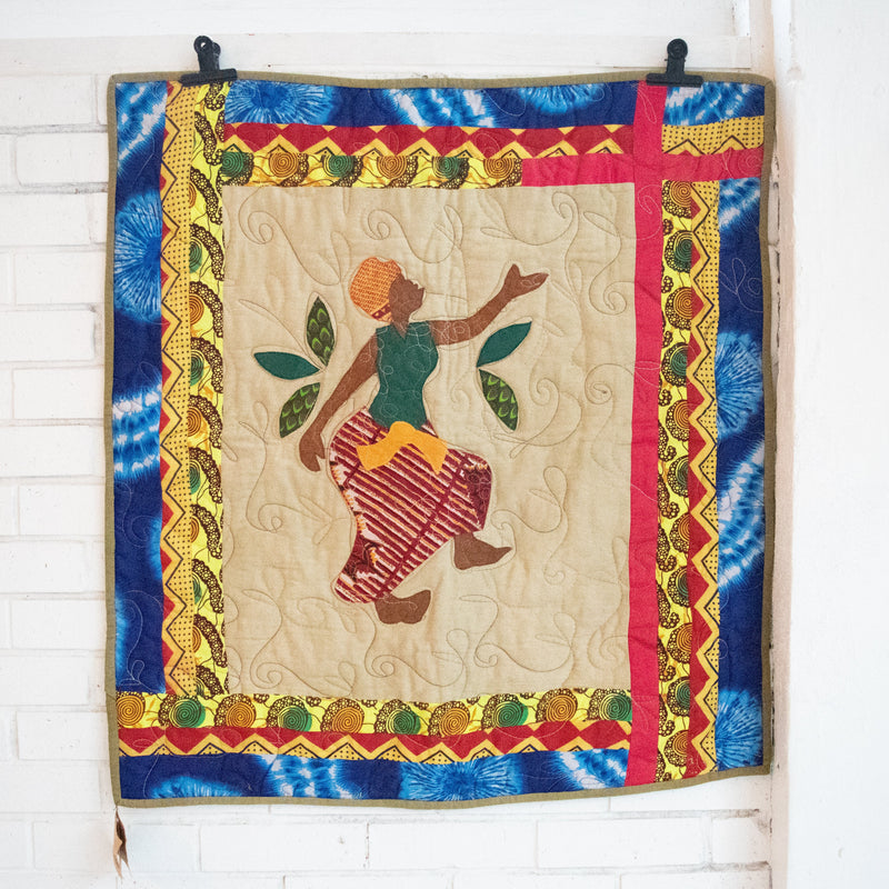 Dancing Woman Quilted Wall Hanging - Kenyan materials and design for a fair trade boutique